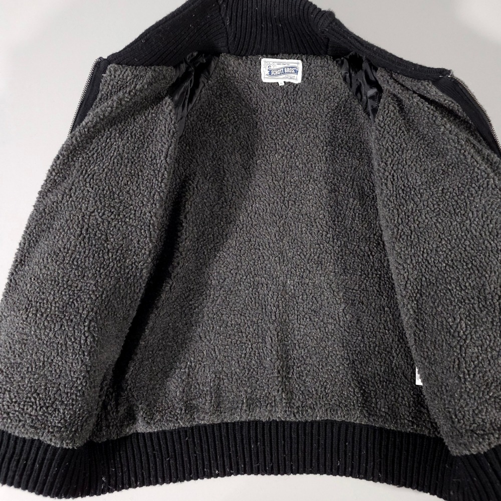 Schott Bros Sweater Mens XL Black Wool Blend Thunderbird Fleece Lined Full Zip - Picture 4 of 8